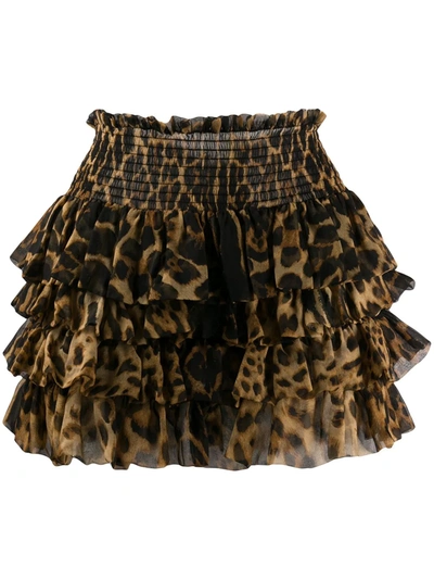 Saint Laurent Leopard-print Ruffled Skirt In Brown