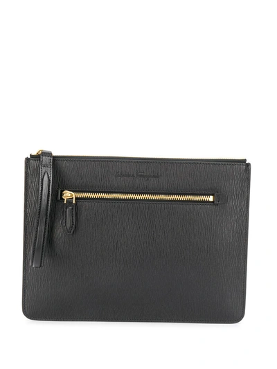 Ferragamo Etched Zip-pocket Pouch In Black