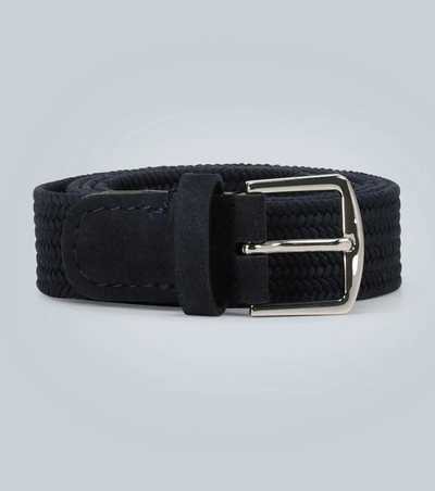 Loro Piana 3.5cm Suede And Leather-trimmed Woven Canvas Belt In Blue