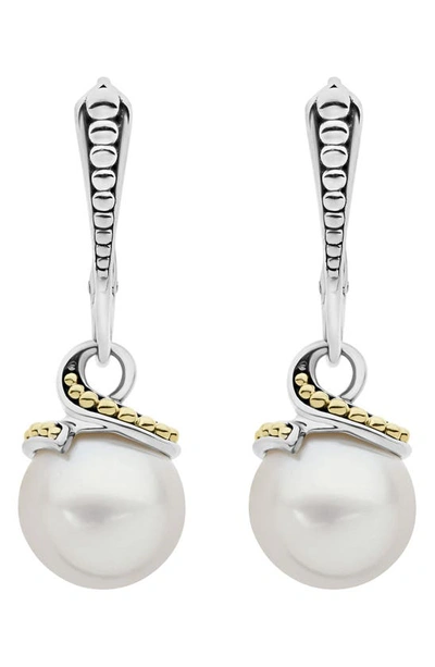 Lagos Sterling Silver & 18k Yellow Gold Luna Cultured Freshwater Pearl Drop Earrings In White/silver