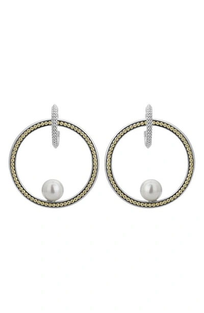 Lagos Sterling Silver & 18k Yellow Gold Luna Cultured Freshwater Pearl Circle Earrings In White/multi