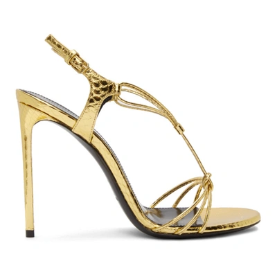 Saint Laurent Women's Robin 105 Snakeskin Strappy Sandals In 8030 Gold