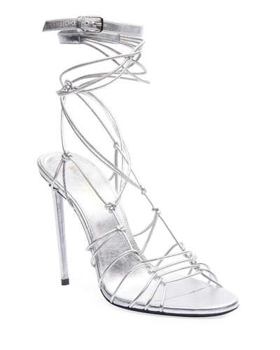 Saint Laurent Women's Robin 85 Strappy High-heel Sandals In Argento