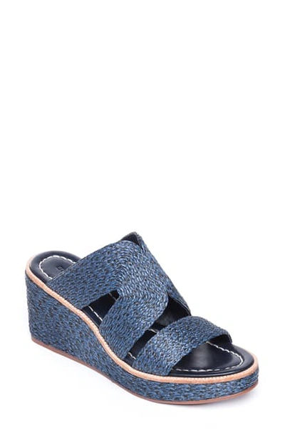 Bernardo Women's Kaia Raffia Wedge Heel Sandals In Navy/ Black Raffia Fabric