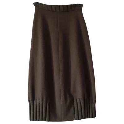 Pre-owned Krizia Wool Maxi Skirt In Khaki