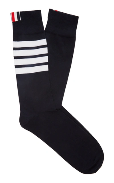 Thom Browne Mid-calf Striped Cotton Socks In Navy