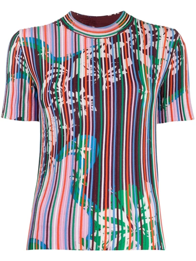 Emilio Pucci Floral-print Ribbed Wool-blend Top In Green