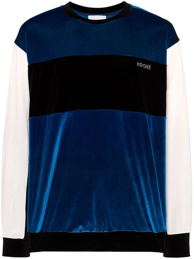 Koché Contrasting Panel Crew Neck Sweatshirt In Blue