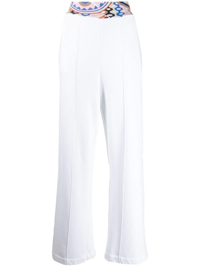 Emilio Pucci Printed-waist Straight-leg Trousers In White