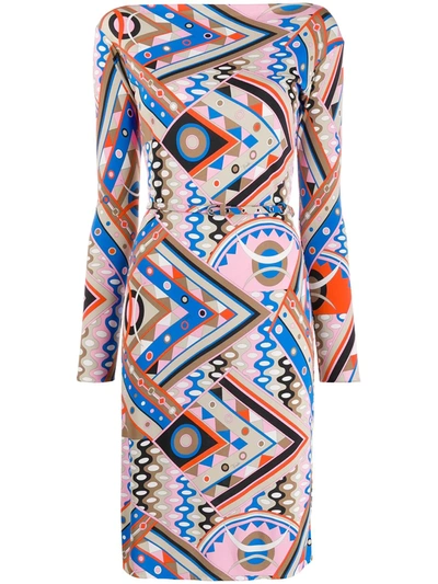 Pucci Graphic-print Fitted Dress In Neutrals