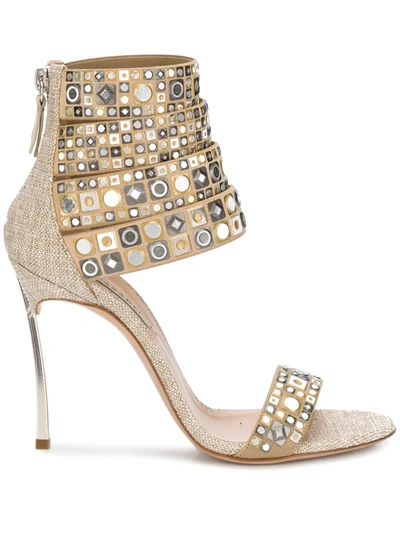 Casadei Stud-embellished Strap Sandals In Gold