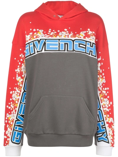 Givenchy Floral Print Colour-block Hoodie In Grey