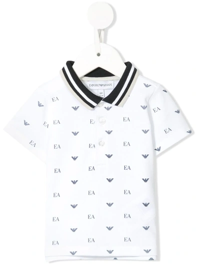 Emporio Armani Babies' Logo Print Polo Shirt In White