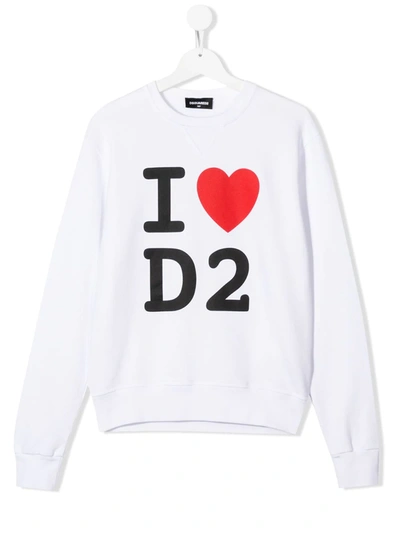 Dsquared2 Kids' I Heart D2 Print Sweatshirt In White