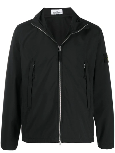 Stone Island High Standing Collar Logo Patch Jacket In Black