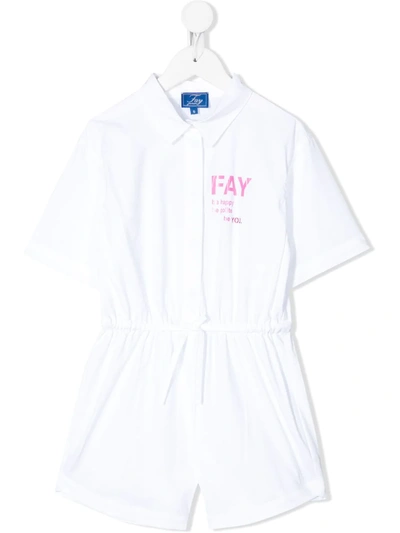 Fay Kids' Logo Short-sleeve Playsuit In White