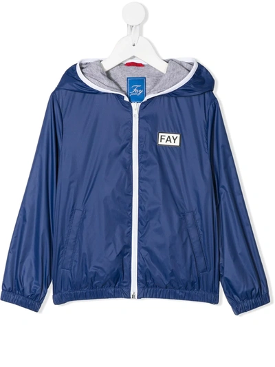 Fay Kids' Logo Hooded Jacket In Blue