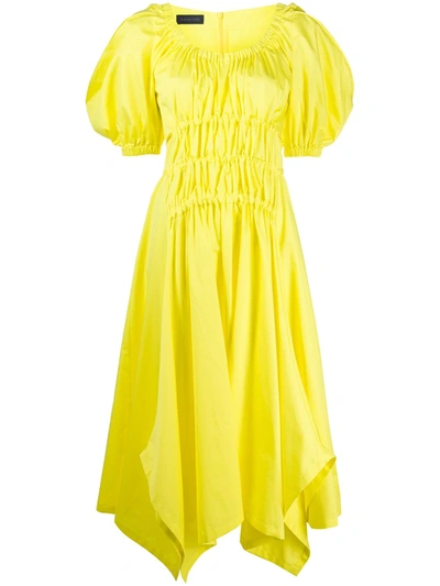Eudon Choi Puff-sleeve Shirred Dress In Yellow