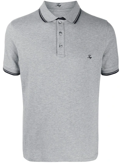 Fay Contrast Trim Embroidered Logo Polo Shirt In Grey