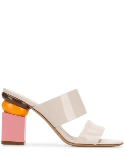 Ferragamo Sculpted-heel Double-strap Sandals In White