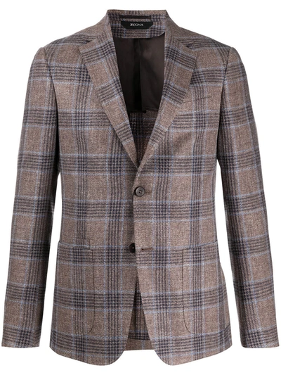 Z Zegna Fitted Checked Pattern Blazer In Brown