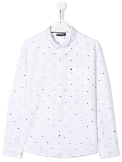 Tommy Hilfiger Teen Flag Logo Shirt In Bianco