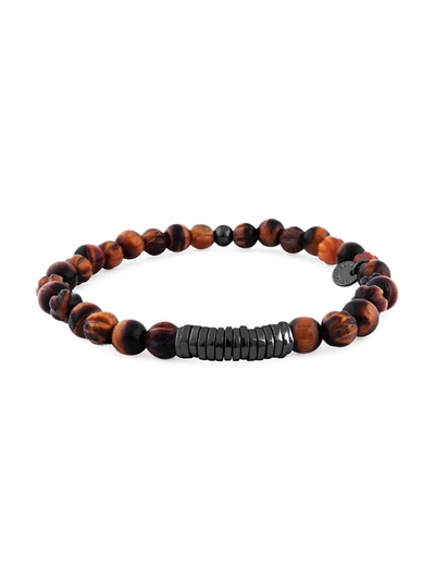 Tateossian Brown Tiger Eye Beaded Bracelet With Sterling Silver Spacer Discs