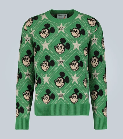 Gucci Knit Jaquard Wool Alpaca Blend Sweater In Green