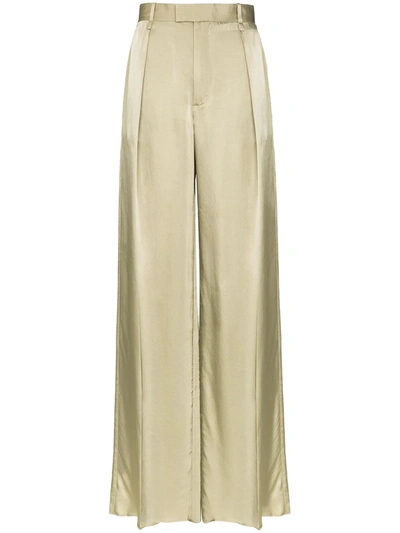 Bottega Veneta Front Pleat Palazzo Pants In Green