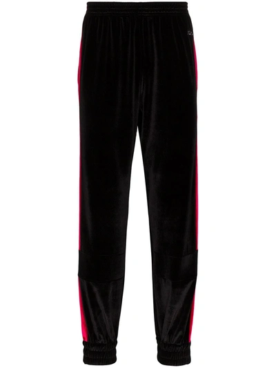 Koché Puff Side Stripe Velvet Sweatpants In Black