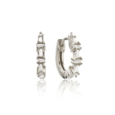 Lily & Roo Small Silver Baguette Diamond Style Huggie Hoop Earrings