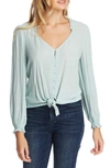 1.state Crinkle Dobby Tie Front Blouse In Dusty Mint