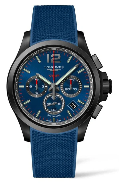 Longines Conquest V.h.p. Pvd & Rubber Strap Chronograph Watch In Blue
