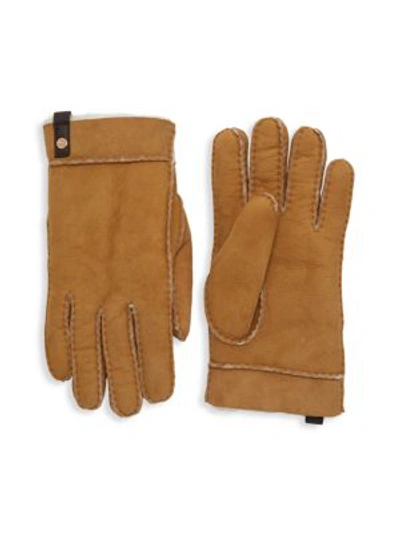 Ugg Tenney Shearling & Suede Gloves In Chestnut
