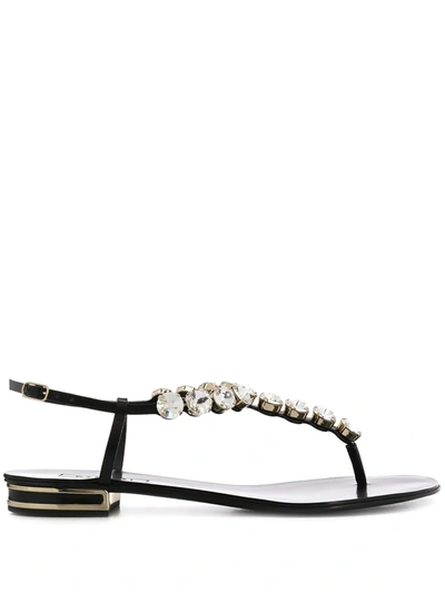 Casadei Crystal Detailed Open Toe Sandals In Black