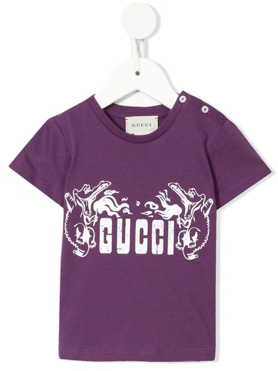 Gucci Babies' Logo Print T-shirt In Purple
