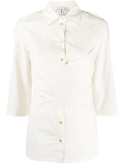 L'autre Chose Wrap Front Shirt In Neutrals