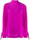 Jejia Back Buttoned Roll Neck Blouse In Fuchsia