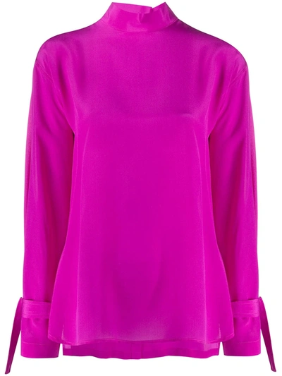 Jejia Back Buttoned Roll Neck Blouse In Fuchsia