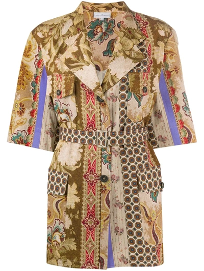 Pierre-louis Mascia Cotton Floral Print Belted Jacket In Neutrals