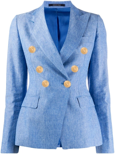Tagliatore Fitted Double Breasted Blazer In Blue