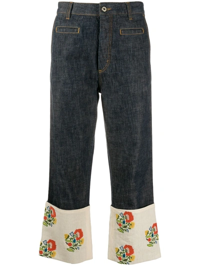 Loewe Fisherman Floral-embroidered Jeans In Blue