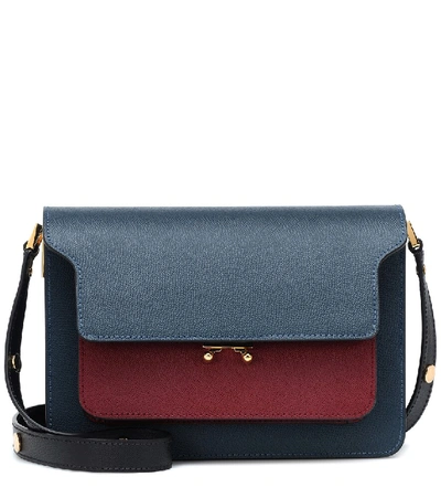 Marni Orion Blue Black & Ruby Saffiano Calf Leather Trunk Bag In Navy Blue