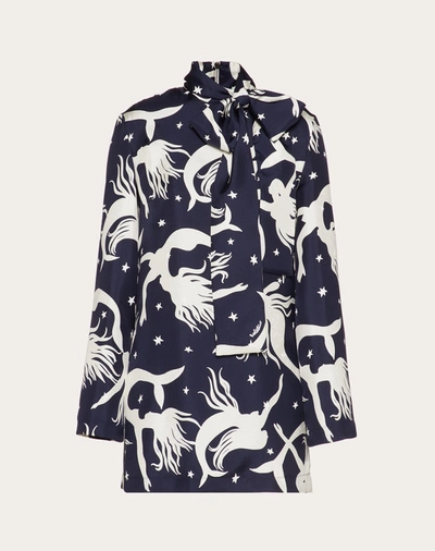 Valentino Printed Twill Top In Navy