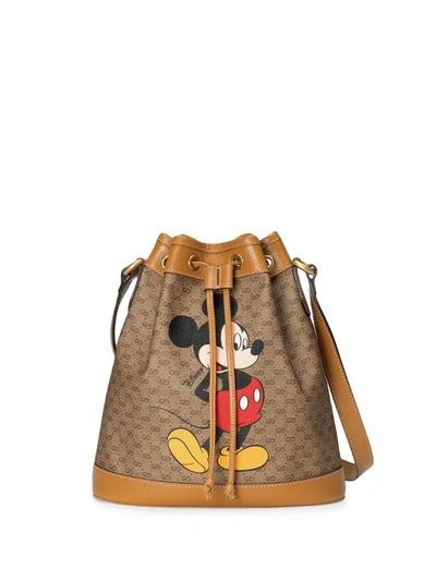 Gucci X Disney Gg Supreme Canvas Bucket Bag In Beige