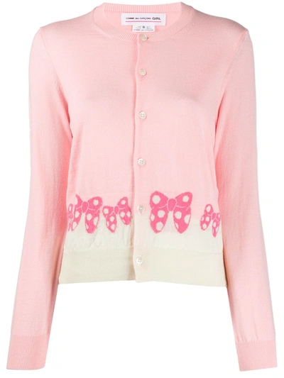 Comme Des Garcons Girl X Disney Bow Knit Cardigan In Pink