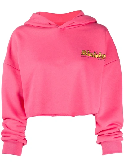 Misbhv Cropped Embroidered Logo Hoodie In Pink