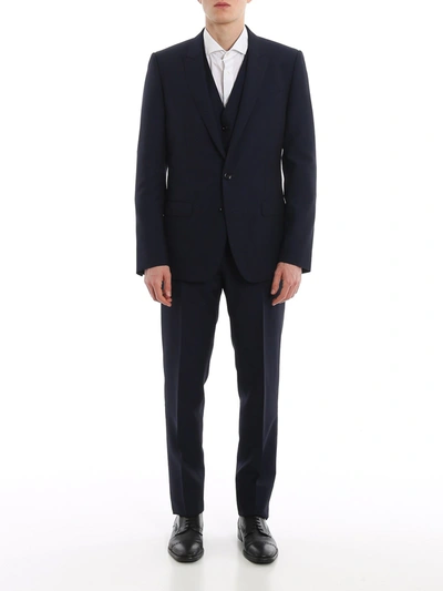 Dolce & Gabbana Wool And Mohair Three-piece Suit In Blue