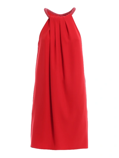 Emporio Armani Beaded Neckline Cady Dress In Red