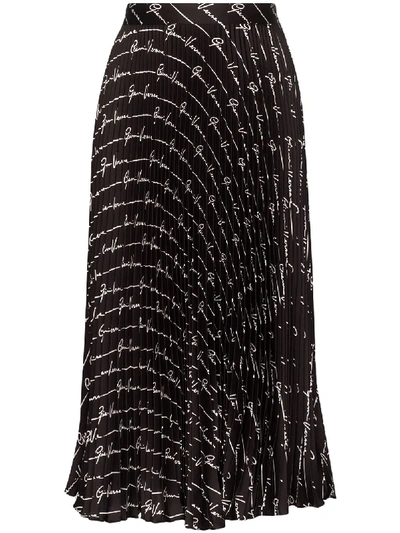 Versace Pleated Skirt With All Over Signature In Black